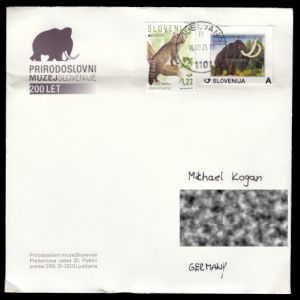 Mammoth on commemorative cover of Natural History Museum of Slovenia in Ljubljana