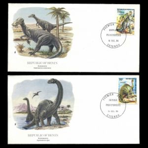Anatosaurus and Brontosaurus dinosaurs on FDC of Benin 1984