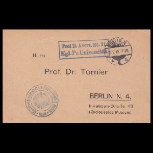 Answer card of Zoological Museum of Berlin (TEndaguru expedition), 1912