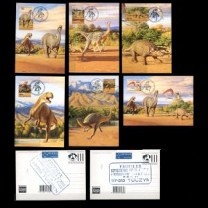 Dinosaur era stamps on Maxi Cards of Australia 1993