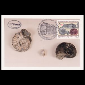 Ammonite and Gastropod on Maxi Card of Austria 1999, 150th Anniversary of the Federal Geological Institute