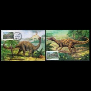 Angaturama and Titanosaurus dinosaurs on Maxi Cards of Brazil 1995