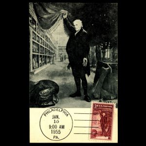 Charles Willson Peale with Mastodon bones on Maxi Card of USA 1955