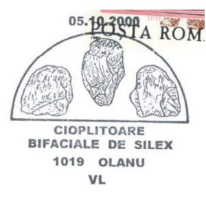 Flint tools on commemorative postmarks of Romania 2000