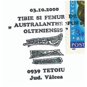 Bones of Australanthropus Olteniesis postmarks of Romania 2000