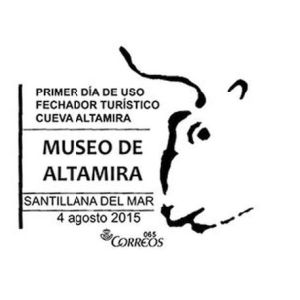 Steppe bison from cave piantig in Altamira cave on commemorative postmark of Spain 2015