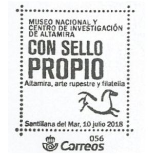 Horse from cave painting in Altamira cave on commemorative postmark of Spain 2018