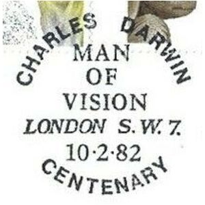 Anniversary of Charles Darwin death on postmark of UK 1982