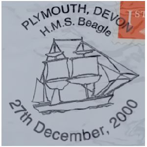 HMS Beagle on commemorative postmark Great Britain 2000