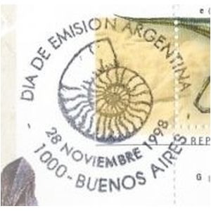 Ammonite on postmark of Argentina 1998