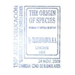 Origin of Species by Means of Natural Selection on postmark of Argentina 2009
