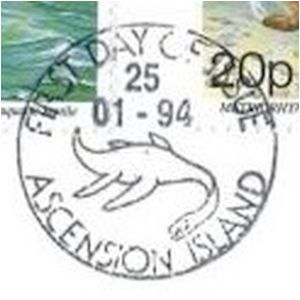 Prehistoric Aquatic Reptile on postmark of Ascension islands 1994