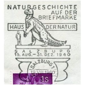 Dinosaur on commemorative postmark of Austria 1960