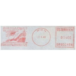 Tyrannosaurus rex on commemorative postmark of Austria 1989