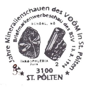Fossils on commemorative postmark of Austria 1994
