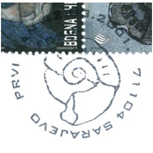 Fossil on postmark of Bosnia and Herzegovina 2001
