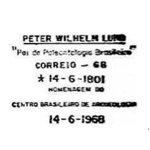Paleontologist Peter Lund on commemorative postmark of Brazil 1968