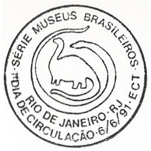 Sauropod Dinosaur and Snakes on commemorative postmark of Brazil 1991