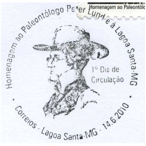Paleontologist Peter Lund  on commemorative postmark of Brazil 2010