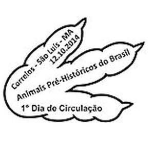 Dinosaur's footprint on commemorative postmark of Brazil 2014
