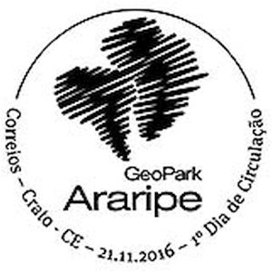 Continental drift on commemorative postmark of Geopark Araripe, Brazil 2016