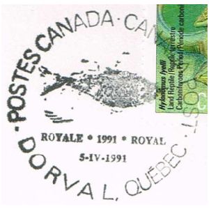 Hylonomus lyelli on postmark of Canada 1991