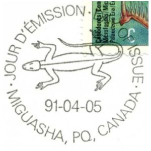 Hylonomus lyelli on postmark of Canada 1991