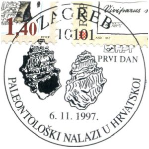Shell fossils on postmark of Croatia 1997