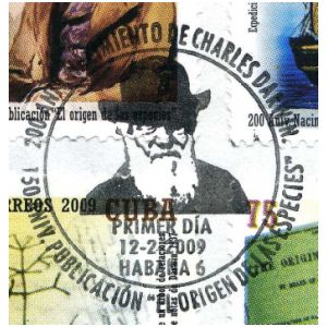 Charles Darwin on postmark of Cuba 2009