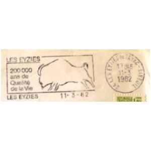 Prehistoric bison on commemorative postmark of France 1982