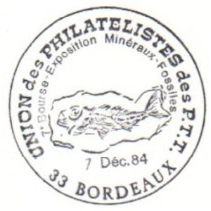 Fish fossil on commemorative postmark of France 1984