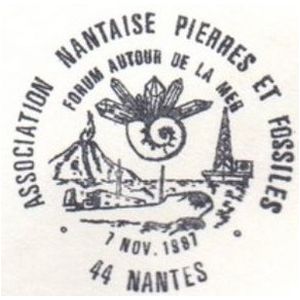Ammonite on commemorative postmark of France 1987