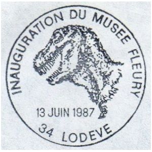 Dinosaur on commemorative postmark of France 1987
