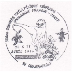 Dinosaurs on commemorative postmark of France 1994