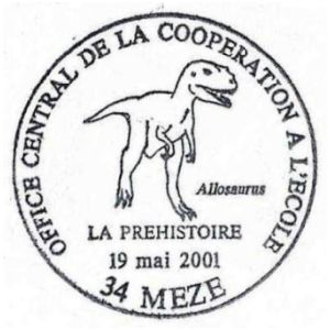 Allosaurus on commemorative postmark of France 2001