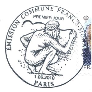 Prehistoric man on commemorative postmark of France 2010