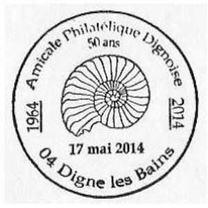 Ammonite on commemorative postmark of France 2014