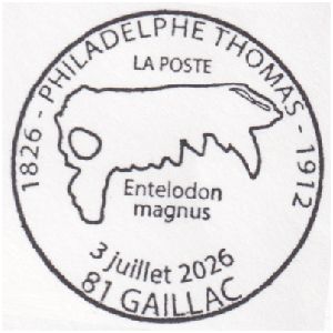 Skull of Entelodon magnus on commemorative postmark of France 2026 Skull of Entelodon magnus on commemorative postmark of France 2026