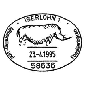 Woolly rhinoceros on commemorative postmark of Germany 1995