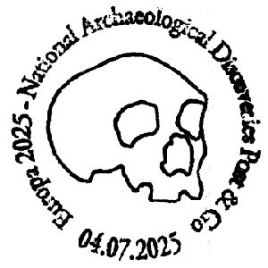 Neanderthal skull, Gibraltar-1, on postmark of Gibraltar 2025