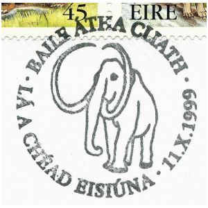 Mammoth on commemorative postmark of Ireland 1999