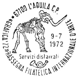 Mammoth skeleton on postmark of Italy 1972