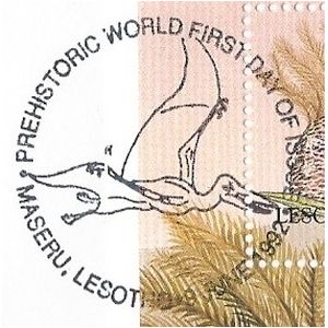Pterosaur on commemorative postmark of Lesotho 1992