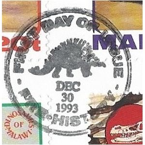 Dinosaurs on postmark of Malawi 1993