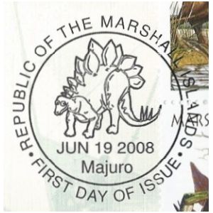 Stegosaurus on commemorative postmark of the Marshall Islands 2008