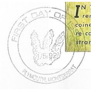 Dinosaur footprint on commemorative postmark of Montserrat 1992
