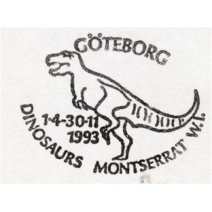 Dinosaur on commemorative postmark of Montserrat 1993