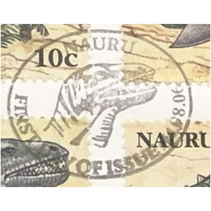 Dinosaur skull on postmark of Nauru 2006