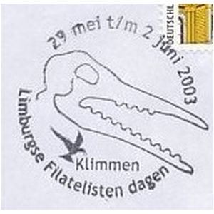 Prehistoric birdhead on commemorative postmark of the Netherlands 2003