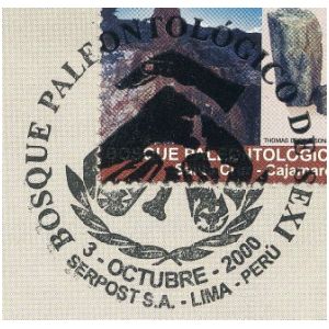 Petrified wood on postmark of Peru 2000